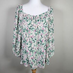 Reitmans Peasant Blouse Womens Medium Smocked Ditsy‎ Cottagecore Farmhouse Boho